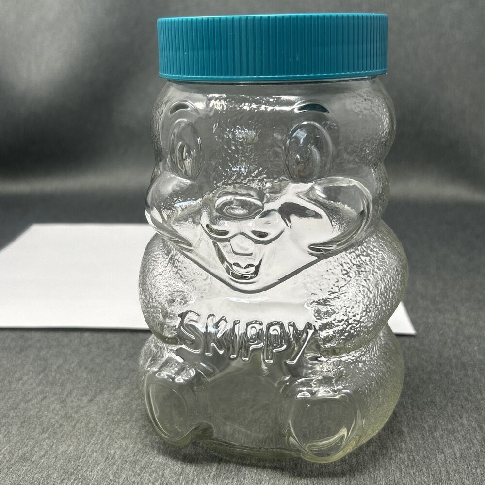Vintage 1990s Skippy Peanut Butter Beaver Glass Jar Coin Bank 100th Anniversary